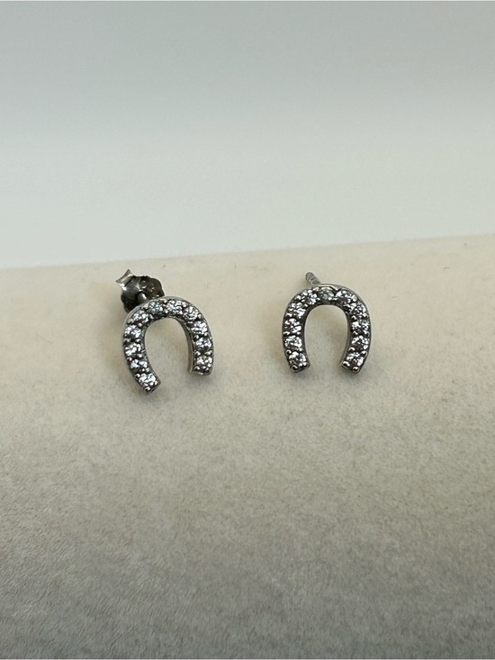 925 Sterling Silver Jewelry - Sterling Silver Crystal Horseshoe Stud Earrings 1/4" Stamped 925 Dainty